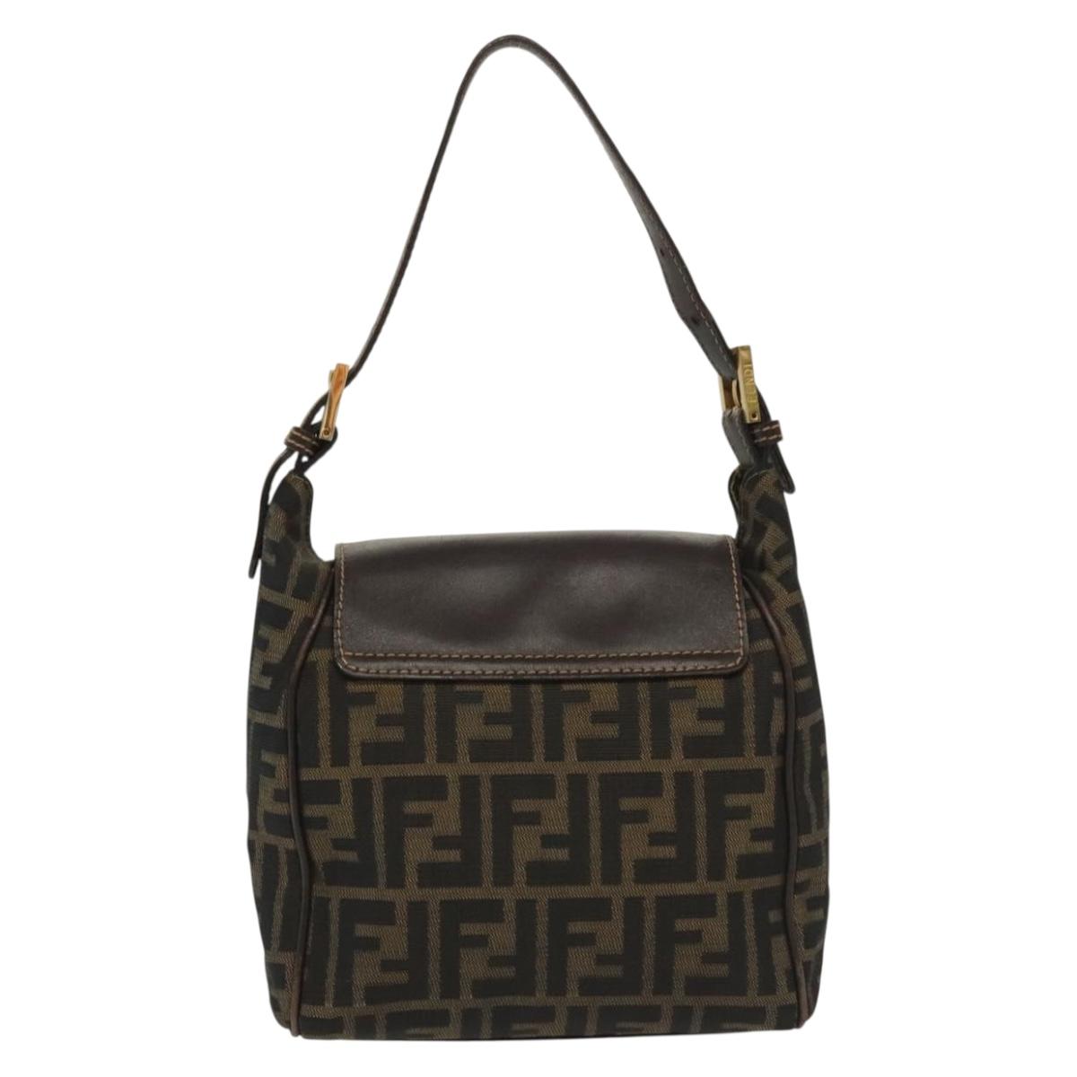 FENDI Zucca Canvas Shoulder Bag Black Brown Auth 139367
