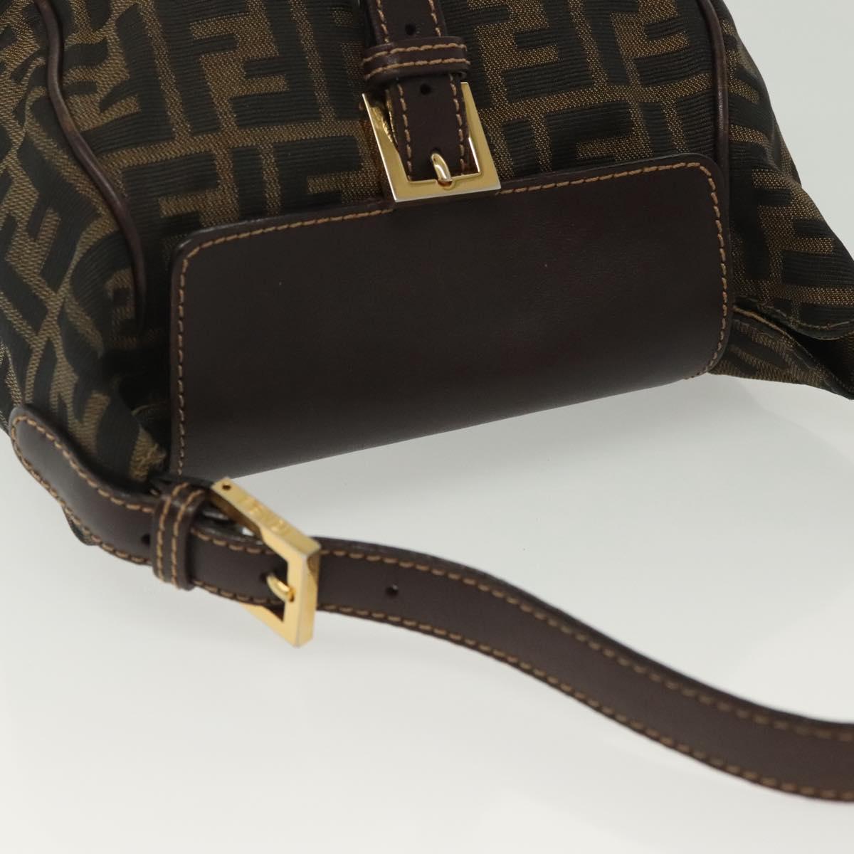 FENDI Zucca Canvas Shoulder Bag Black Brown Auth 139367