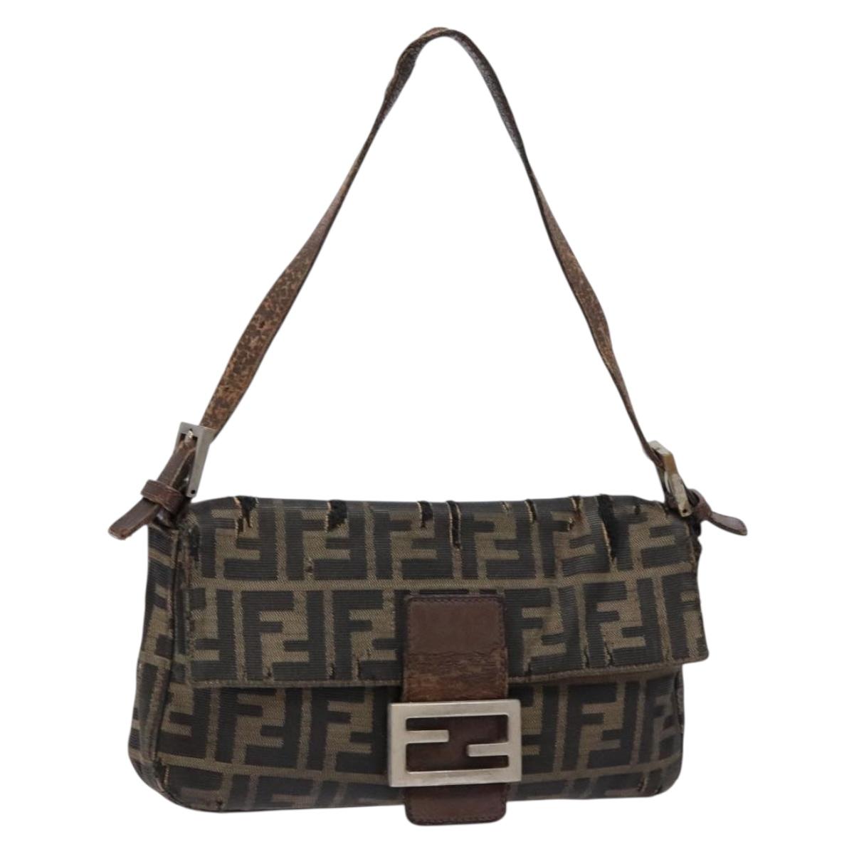 FENDI Zucca Canvas Mamma Baguette Shoulder Bag Black Brown Auth 139369