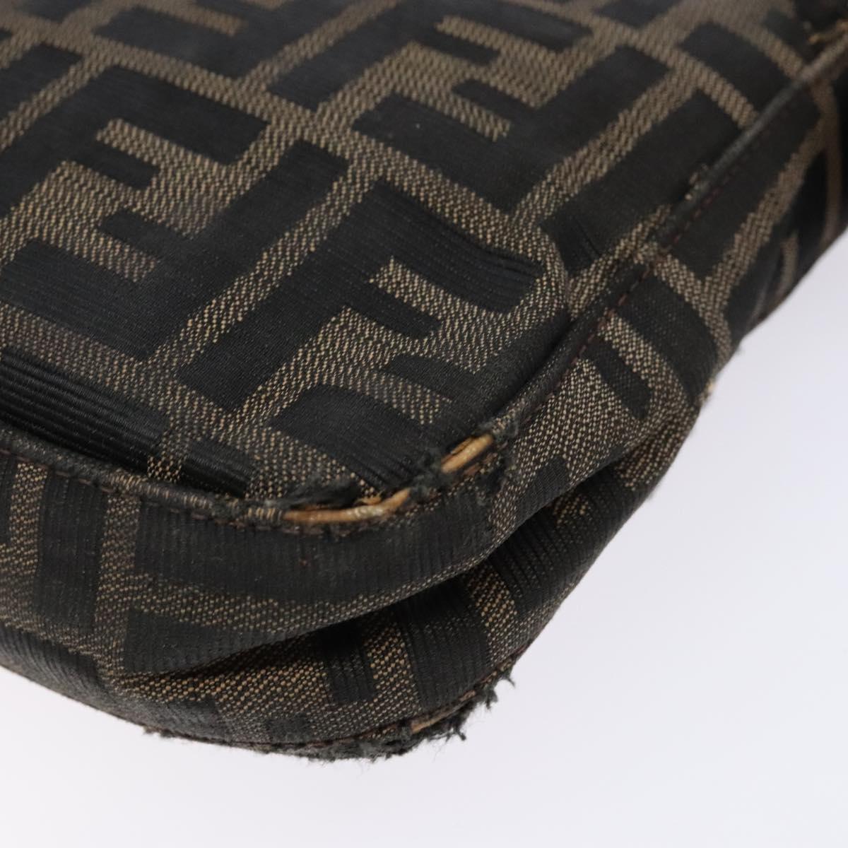 FENDI Zucca Canvas Mamma Baguette Shoulder Bag Black Brown Auth 139369