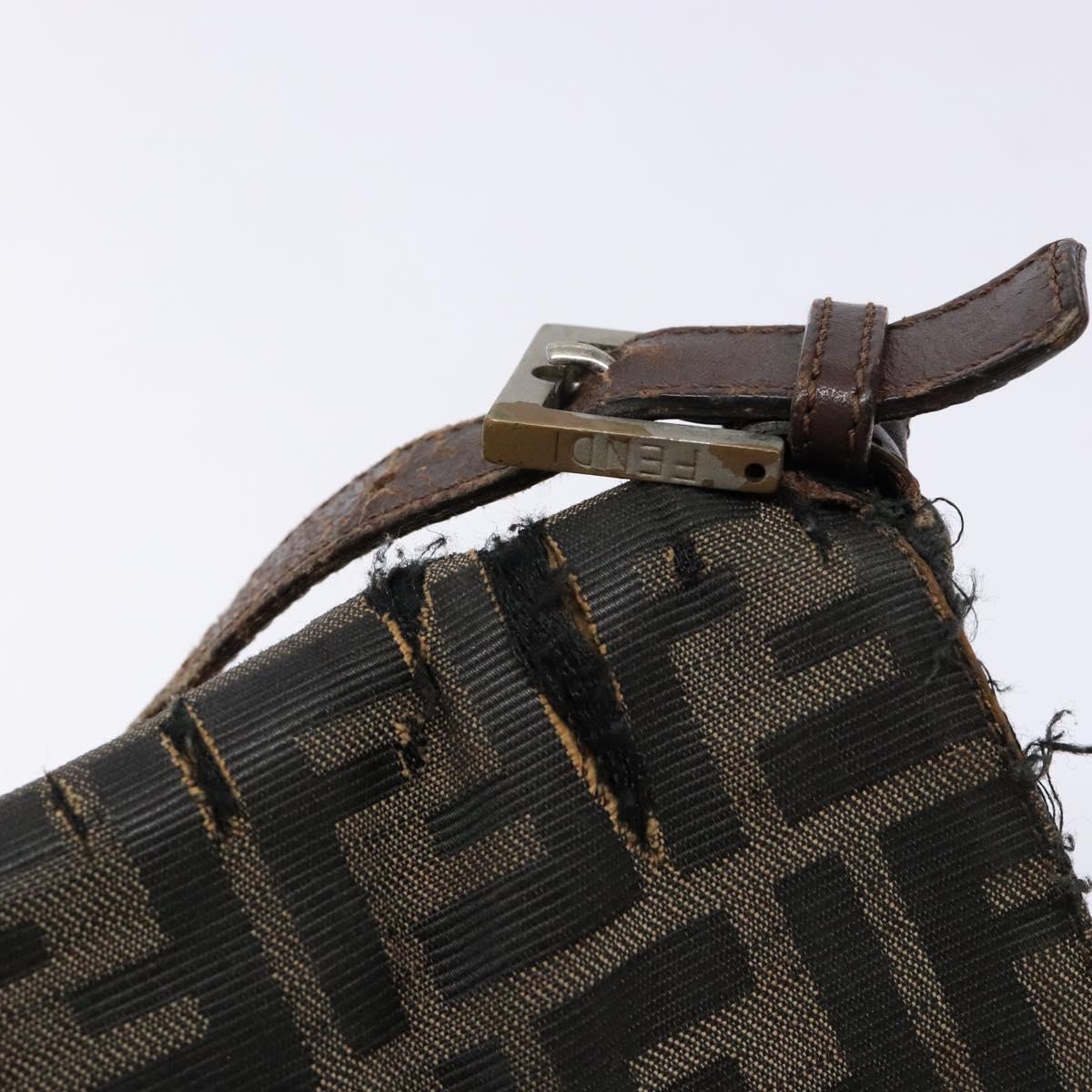 FENDI Zucca Canvas Mamma Baguette Shoulder Bag Black Brown Auth 139369
