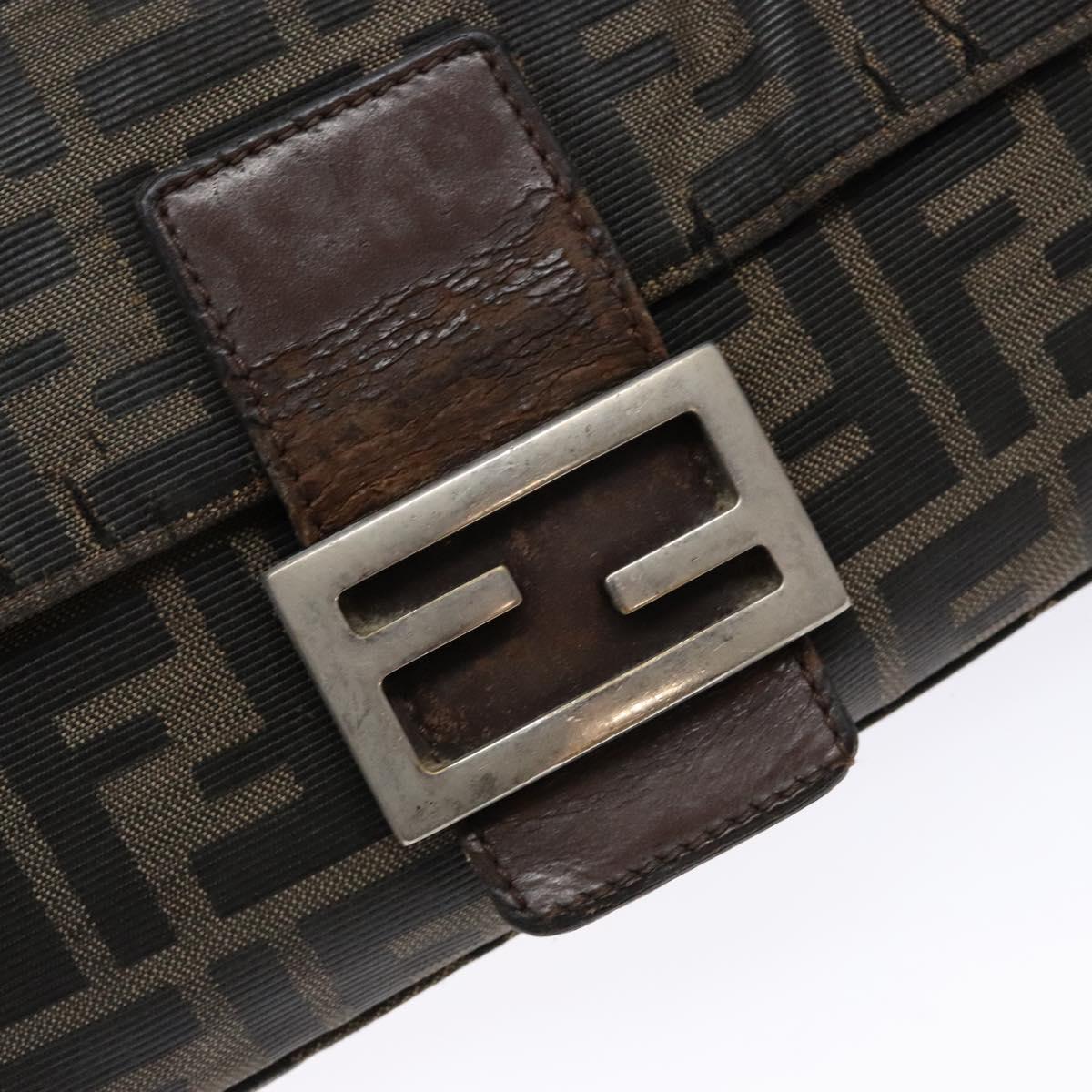 FENDI Zucca Canvas Mamma Baguette Shoulder Bag Black Brown Auth 139369