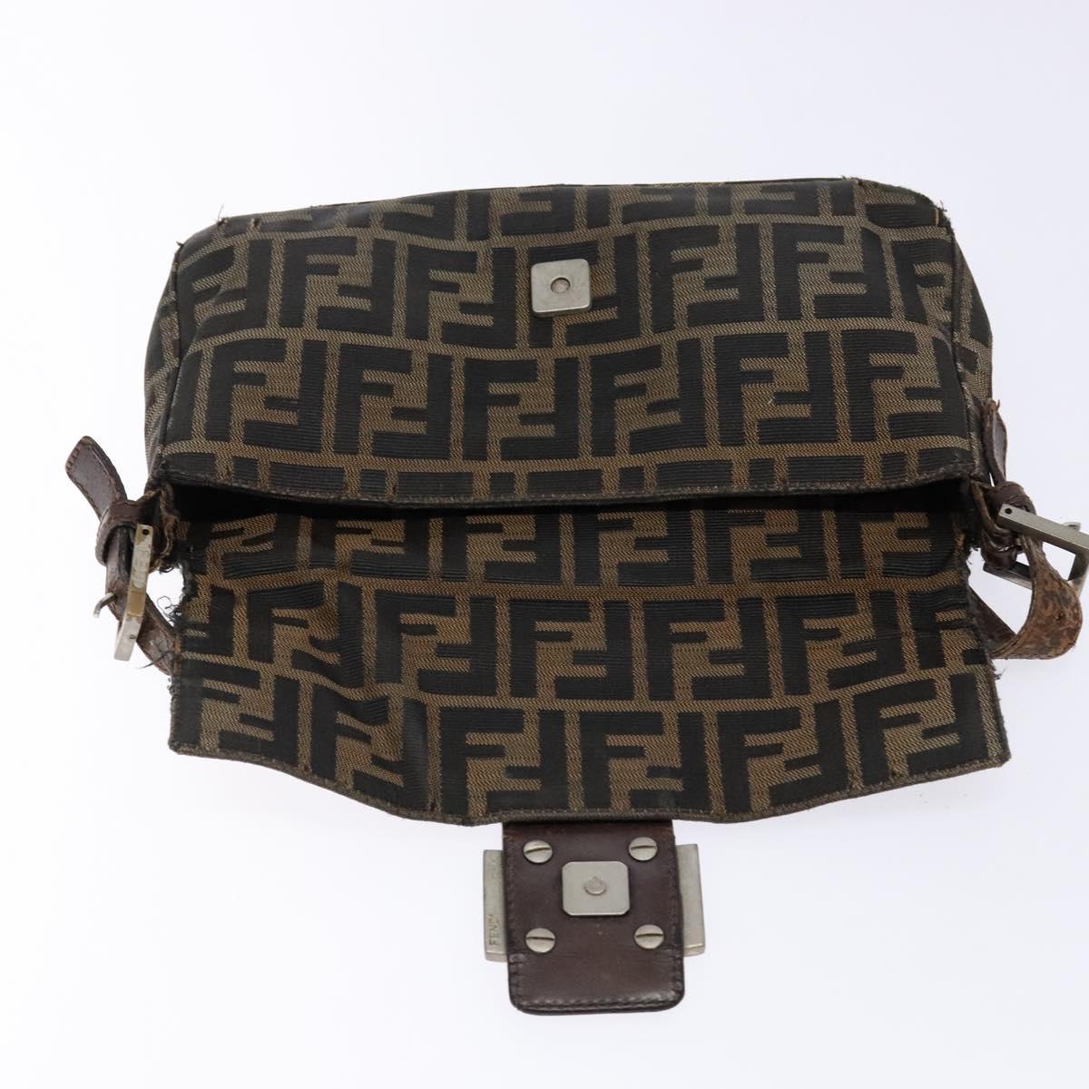 FENDI Zucca Canvas Mamma Baguette Shoulder Bag Black Brown Auth 139369
