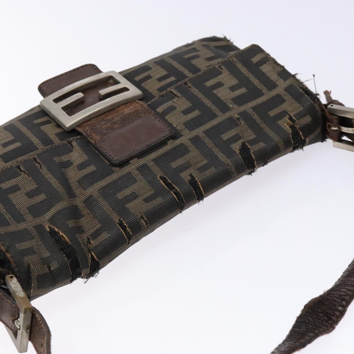FENDI Zucca Canvas Mamma Baguette Shoulder Bag Black Brown Auth 139369