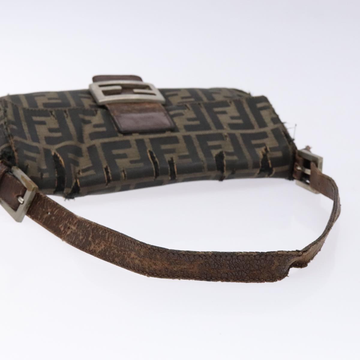 FENDI Zucca Canvas Mamma Baguette Shoulder Bag Black Brown Auth 139369