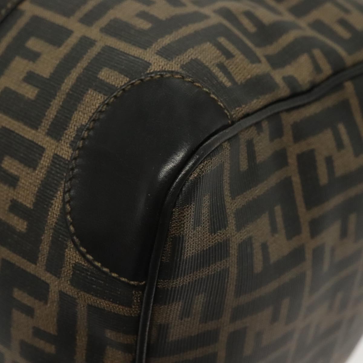 FENDI Zucca Canvas Hand Bag PVC Black Brown Auth 139395