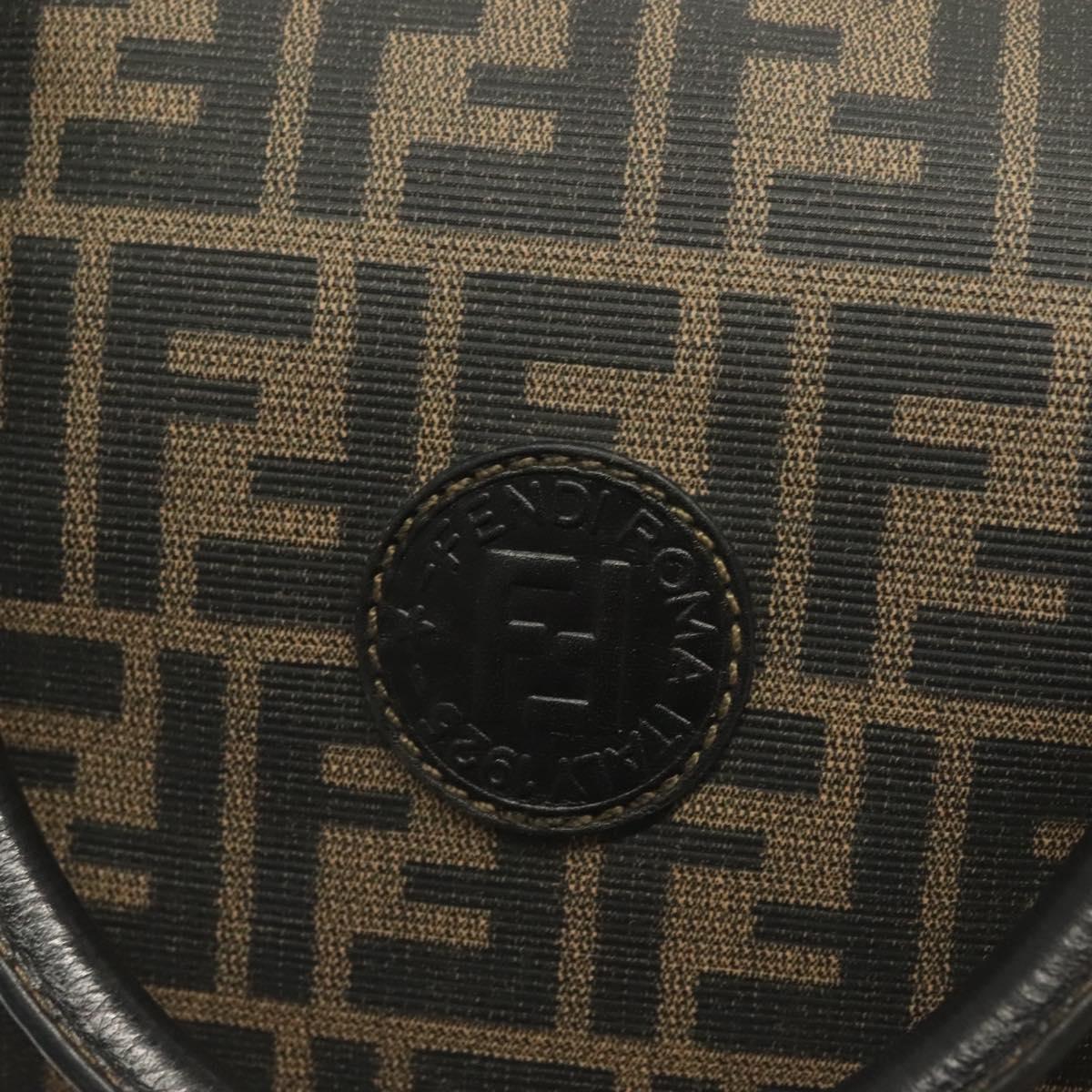 FENDI Zucca Canvas Hand Bag PVC Black Brown Auth 139395