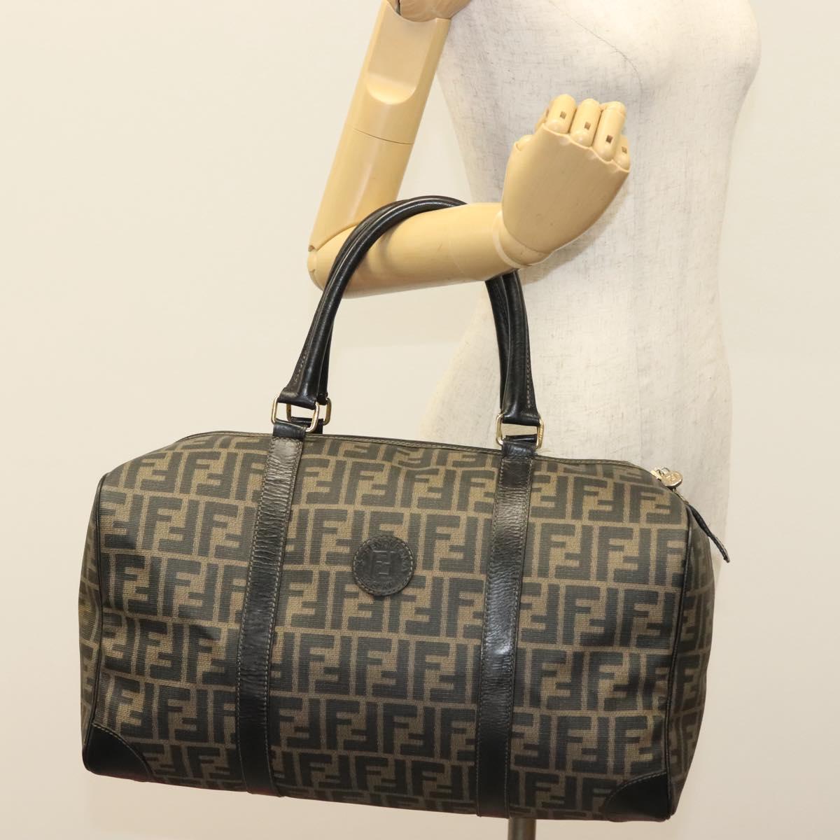 FENDI Zucca Canvas Hand Bag PVC Black Brown Auth 139395