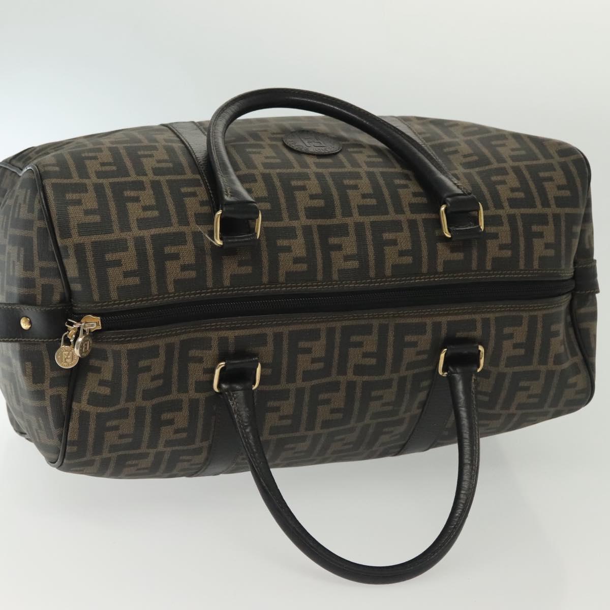 FENDI Zucca Canvas Hand Bag PVC Black Brown Auth 139395
