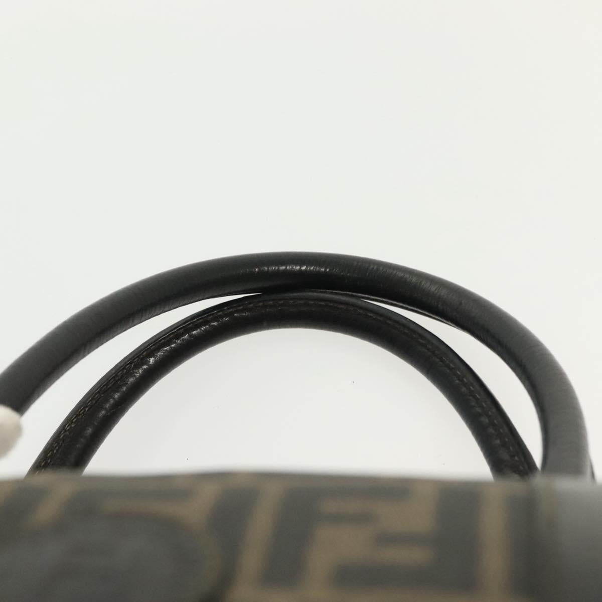 FENDI Zucca Canvas Hand Bag PVC Black Brown Auth 139395