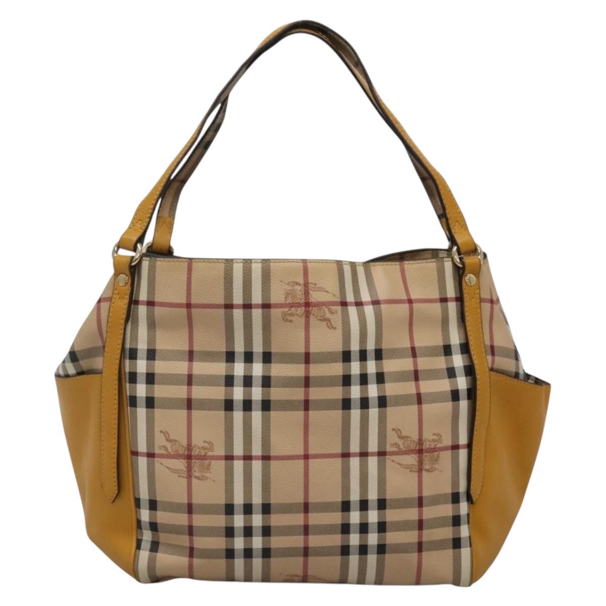 BURBERRY Nova Check Tote Bag PVC Beige Gold Auth 139408