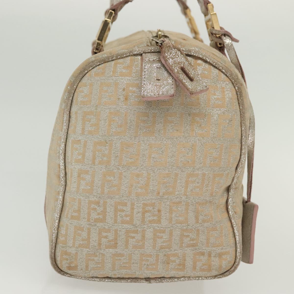 FENDI Zucchino Canvas Hand Bag Silver Gold Auth 139411