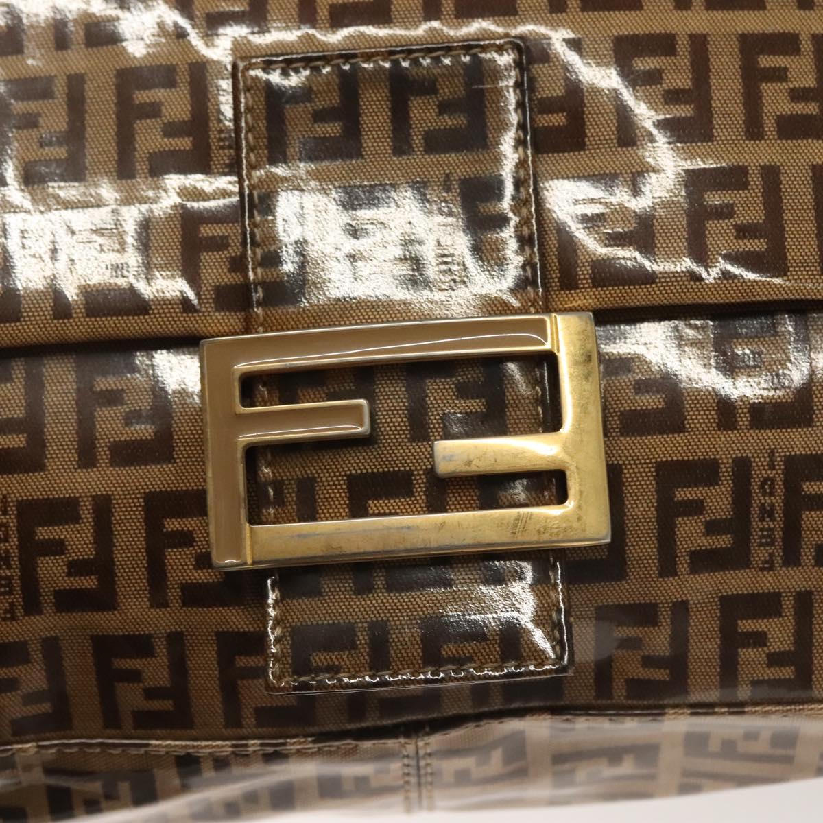 FENDI Zucchino Canvas Mamma Baguette Bag Coated Canvas Black Brown Auth 139412