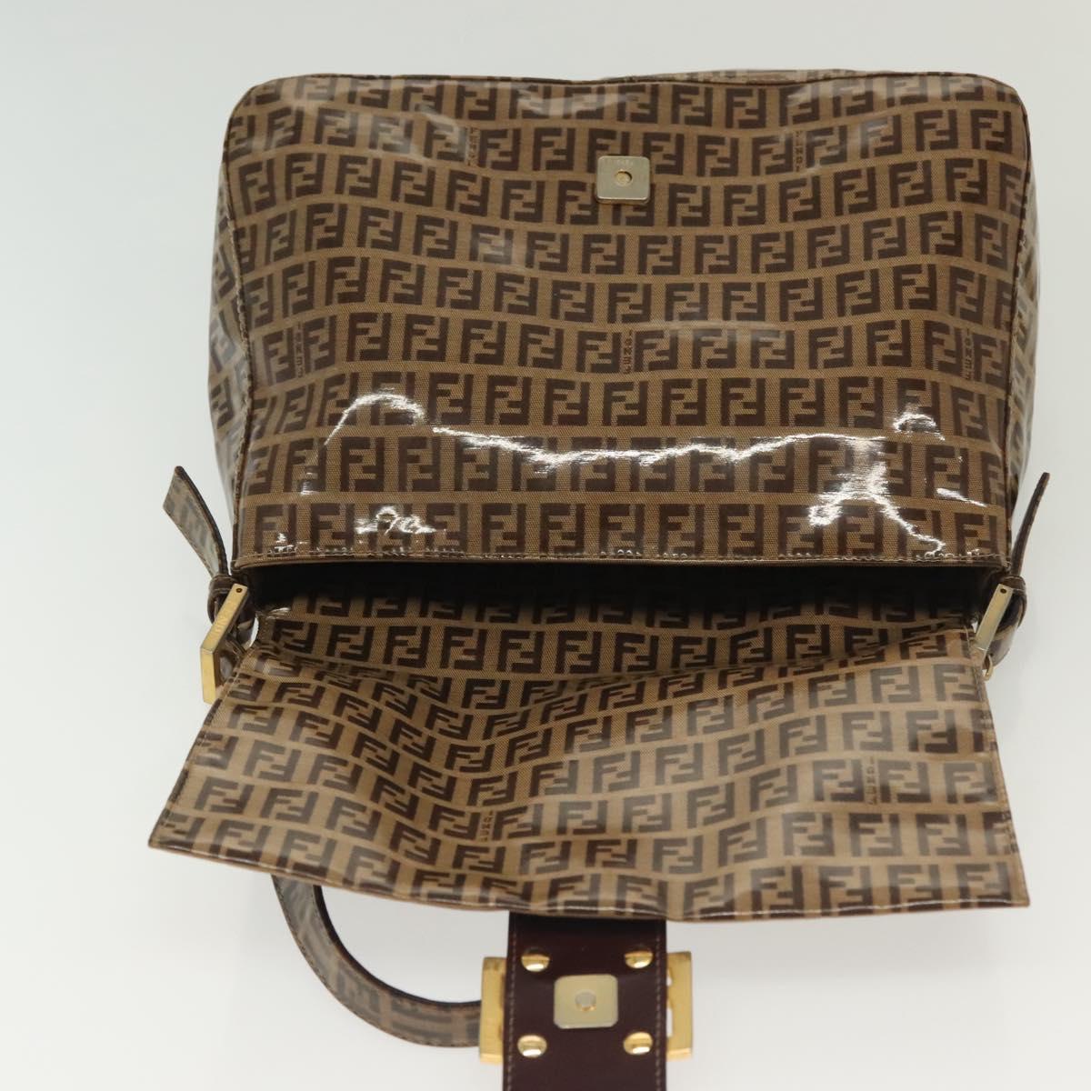 FENDI Zucchino Canvas Mamma Baguette Bag Coated Canvas Black Brown Auth 139412