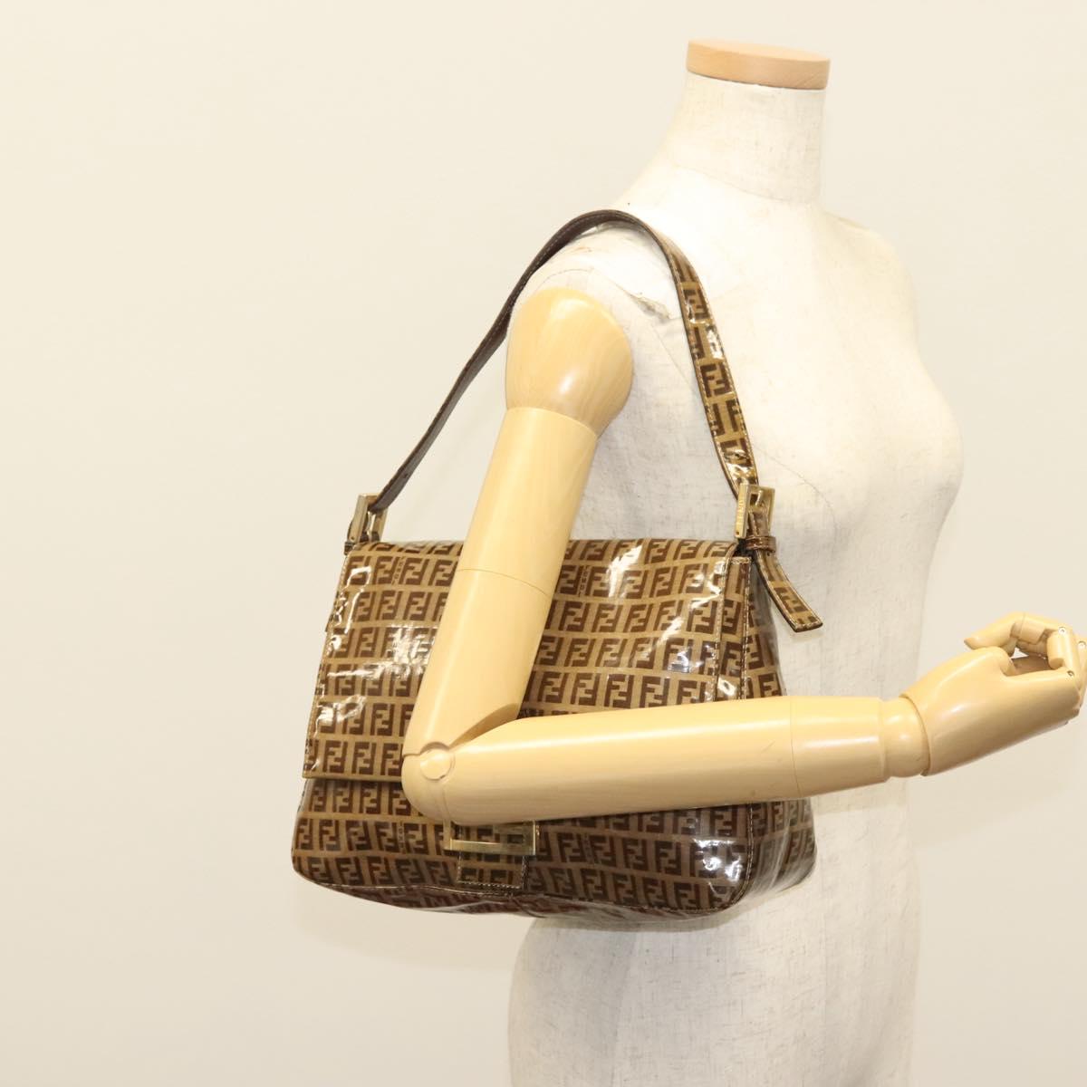 FENDI Zucchino Canvas Mamma Baguette Bag Coated Canvas Black Brown Auth 139412