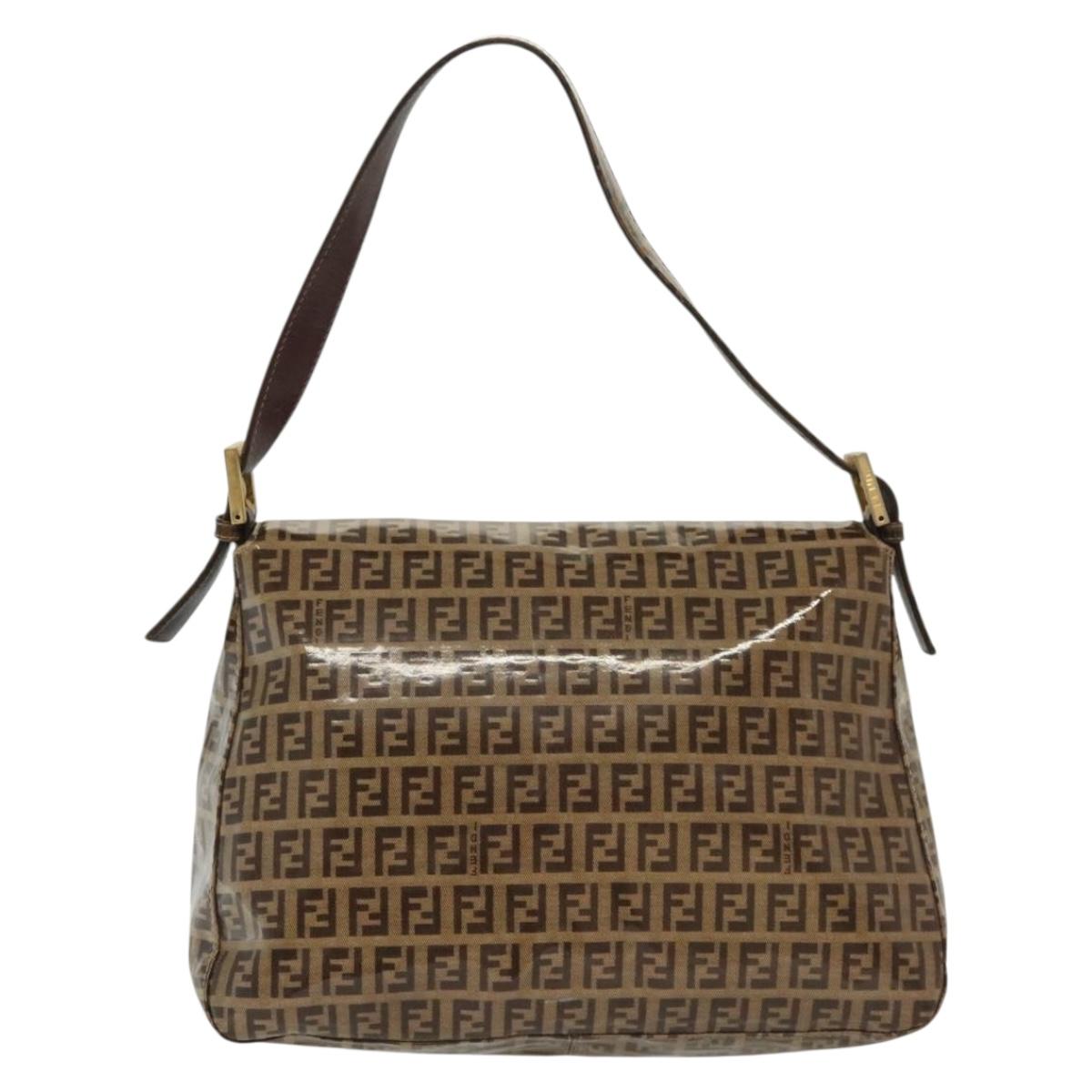 FENDI Zucchino Canvas Mamma Baguette Bag Coated Canvas Black Brown Auth 139412