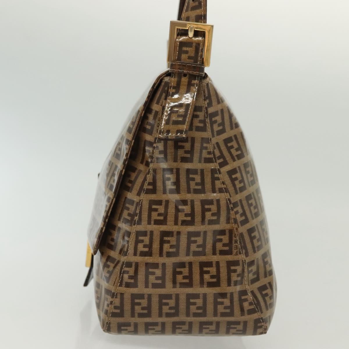 FENDI Zucchino Canvas Mamma Baguette Bag Coated Canvas Black Brown Auth 139412