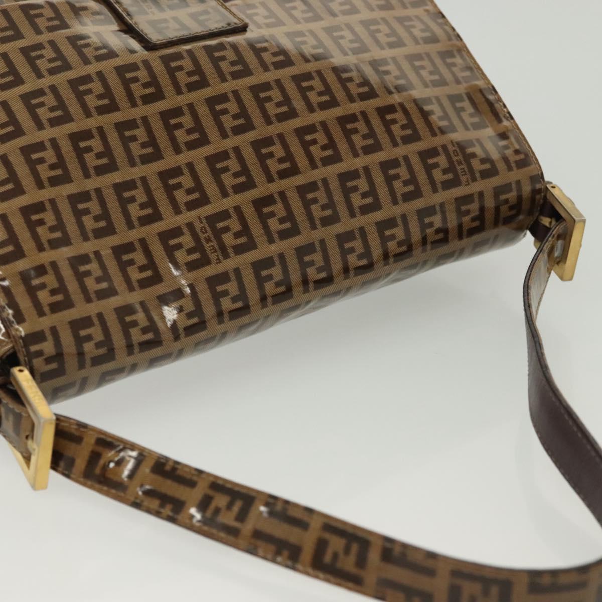 FENDI Zucchino Canvas Mamma Baguette Bag Coated Canvas Black Brown Auth 139412