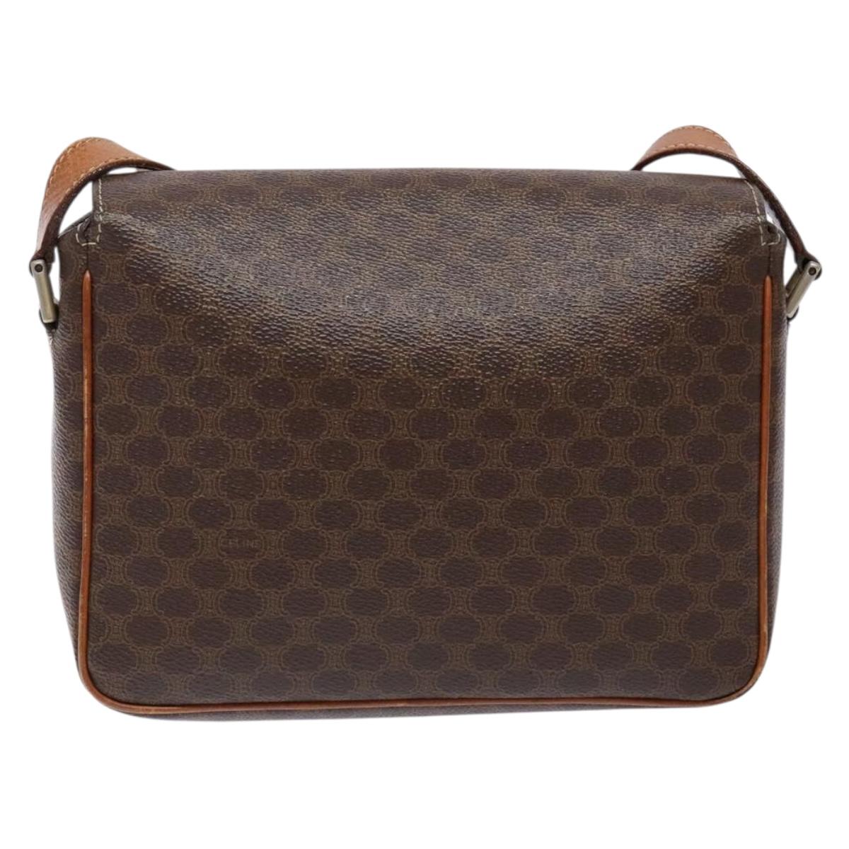 CELINE Macadam Canvas Shoulder Bag PVC Leather Brown Gold Auth 139442