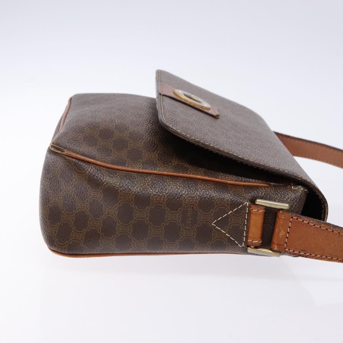 CELINE Macadam Canvas Shoulder Bag PVC Leather Brown Gold Auth 139442