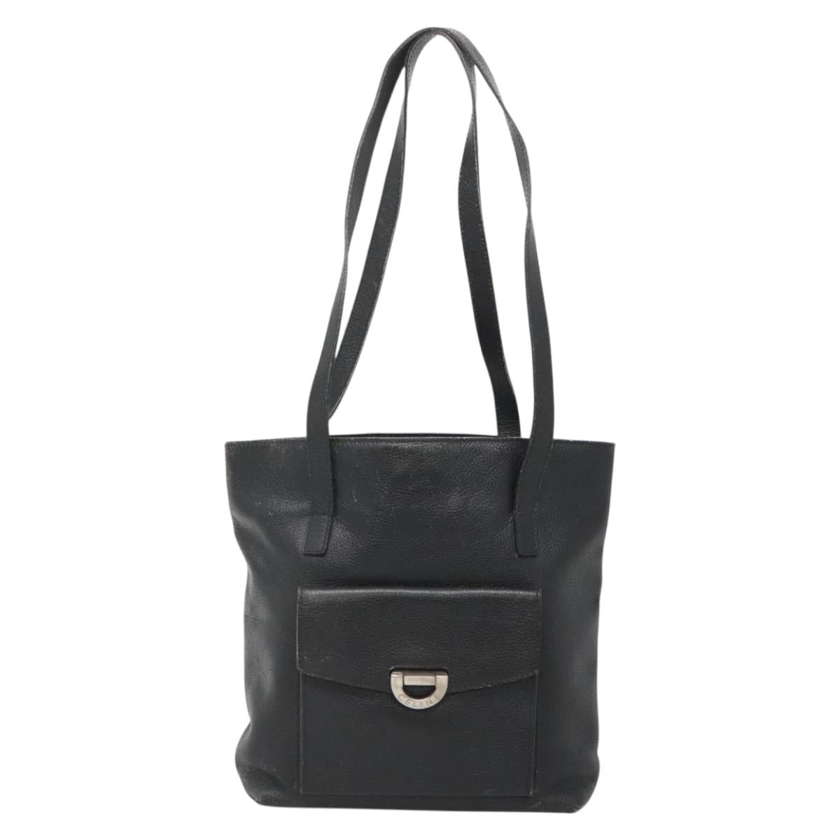 CELINE Shoulder Bag Leather Black Silver Auth 139444