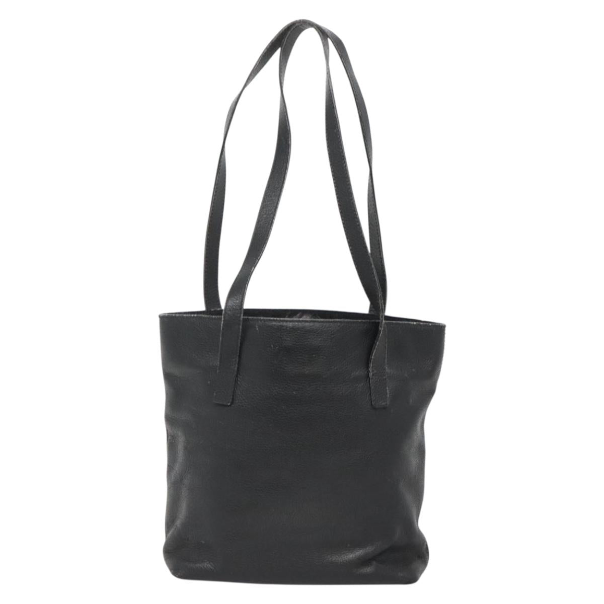 CELINE Shoulder Bag Leather Black Silver Auth 139444
