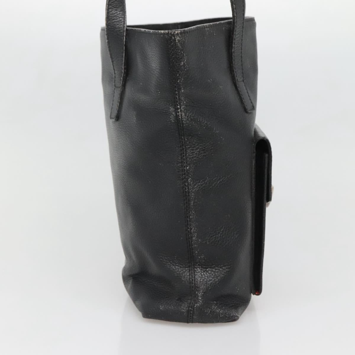 CELINE Shoulder Bag Leather Black Silver Auth 139444