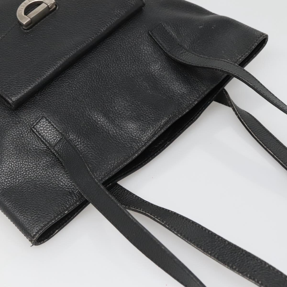 CELINE Shoulder Bag Leather Black Silver Auth 139444