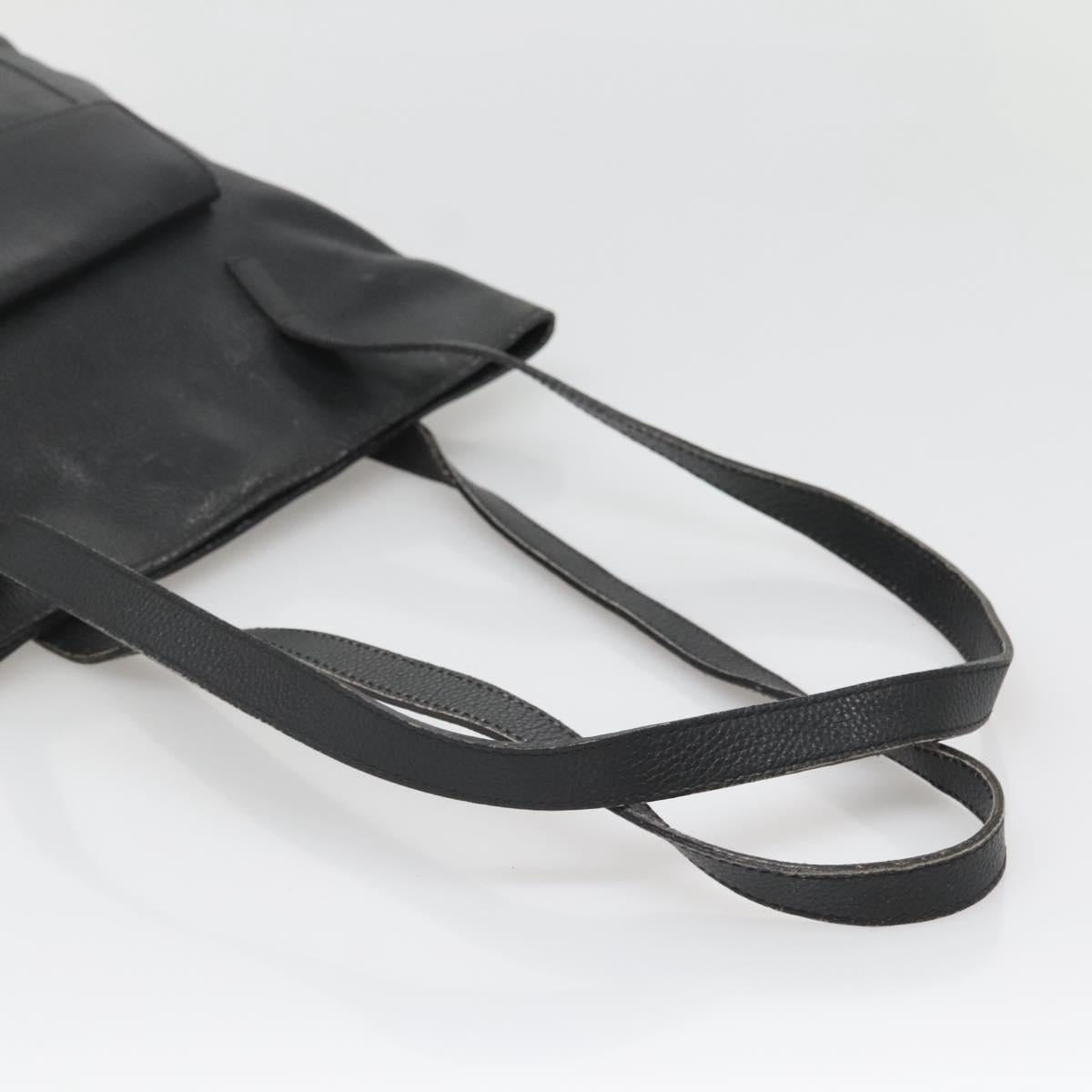 CELINE Shoulder Bag Leather Black Silver Auth 139444