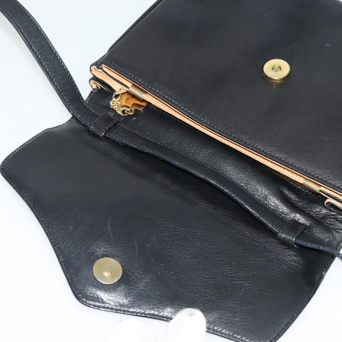 CELINE Shoulder Bag Leather Black Gold Auth 139445