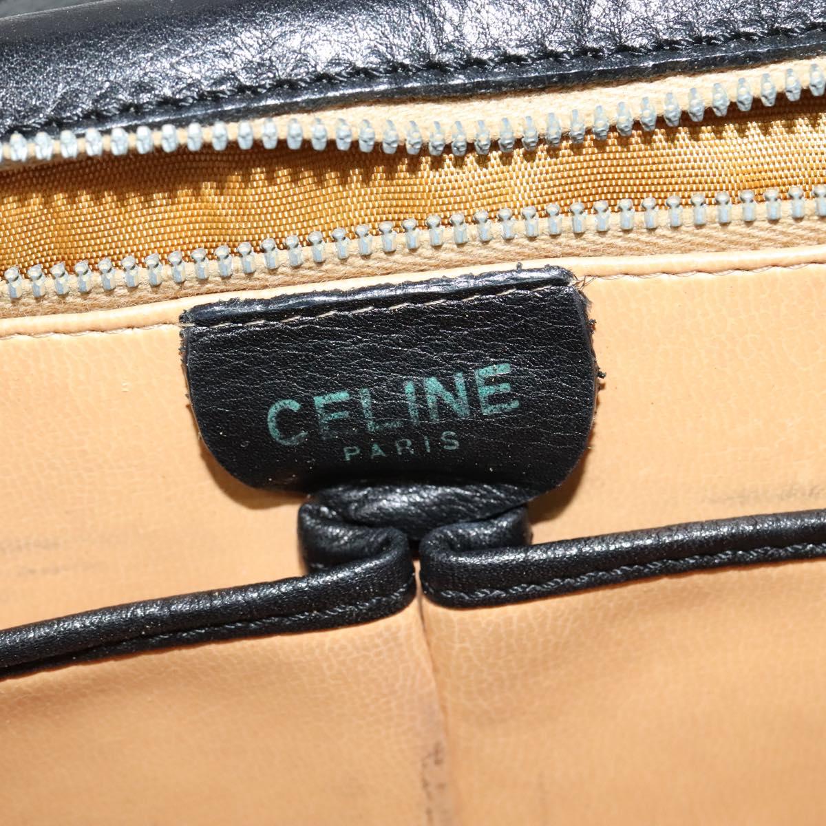 CELINE Shoulder Bag Leather Black Gold Auth 139445