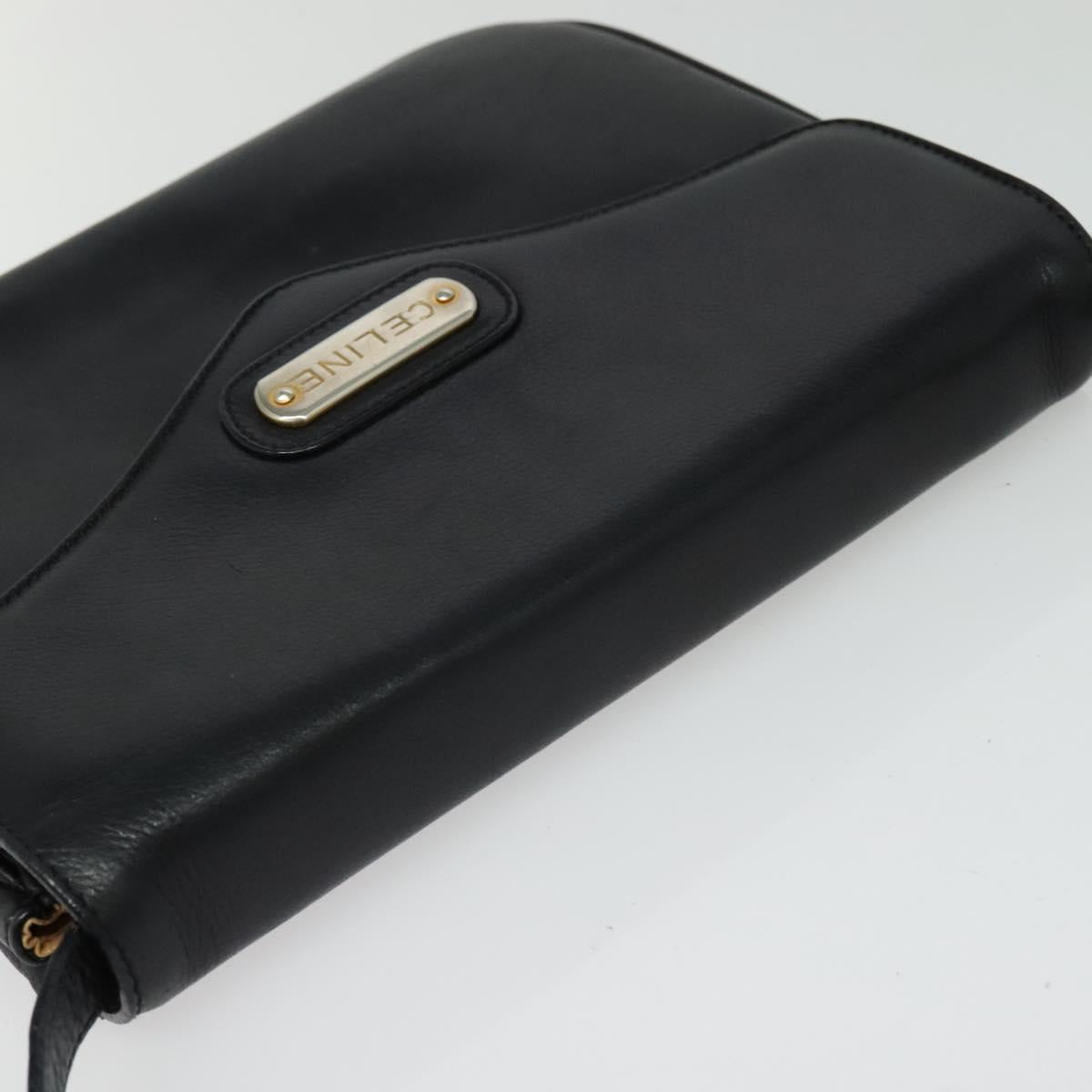 CELINE Shoulder Bag Leather Black Gold Auth 139445