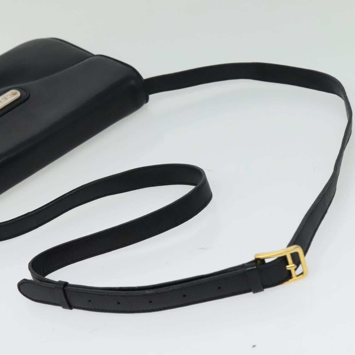 CELINE Shoulder Bag Leather Black Gold Auth 139445