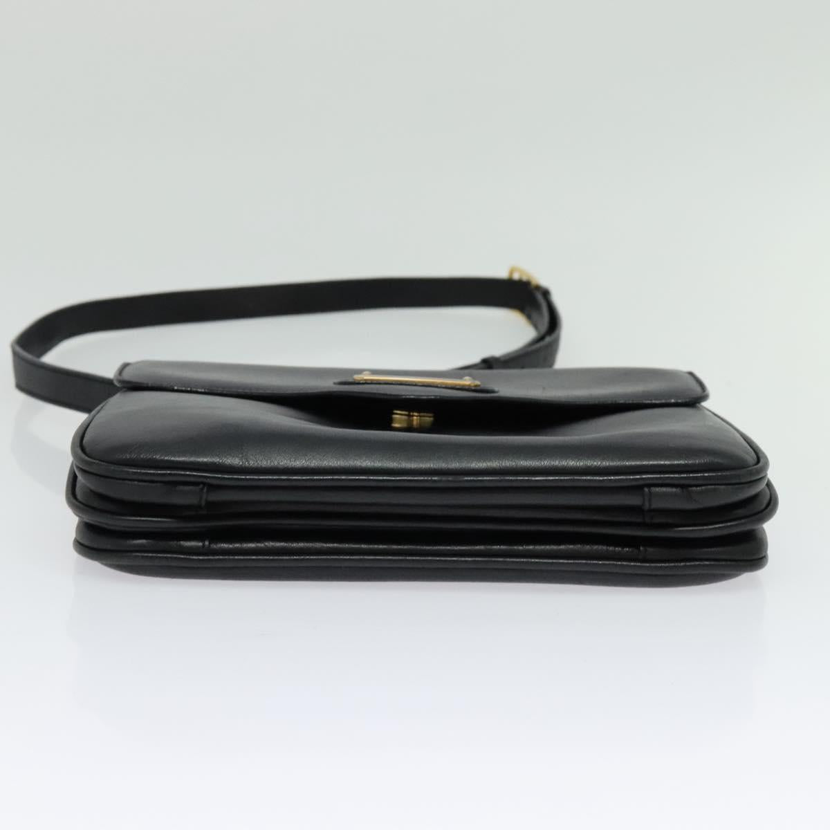 CELINE Shoulder Bag Leather Black Gold Auth 139445