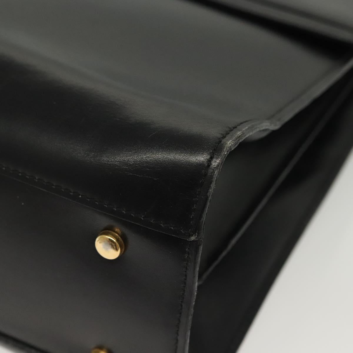 CELINE Hand Bag Leather Black Gold Auth 139446