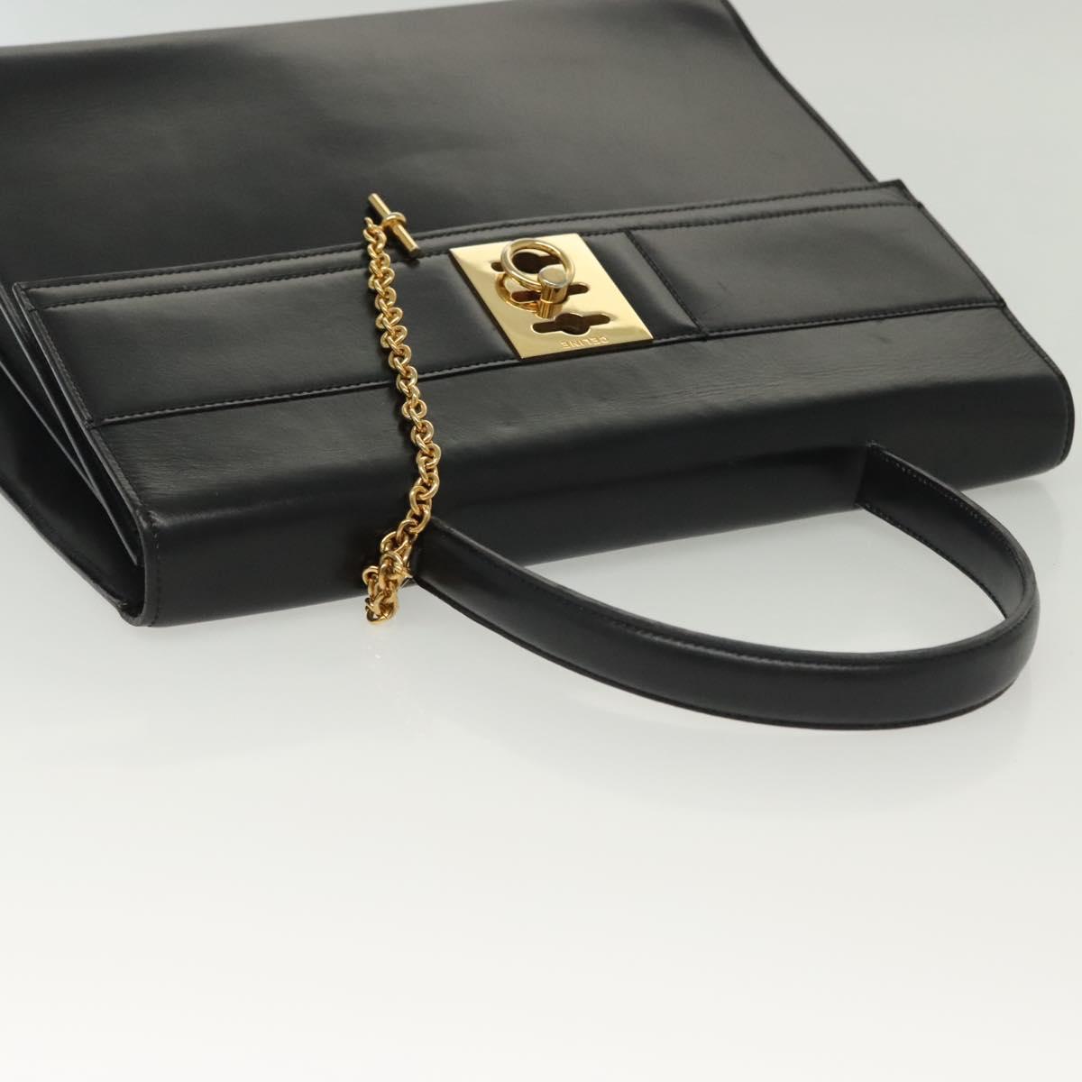 CELINE Hand Bag Leather Black Gold Auth 139446