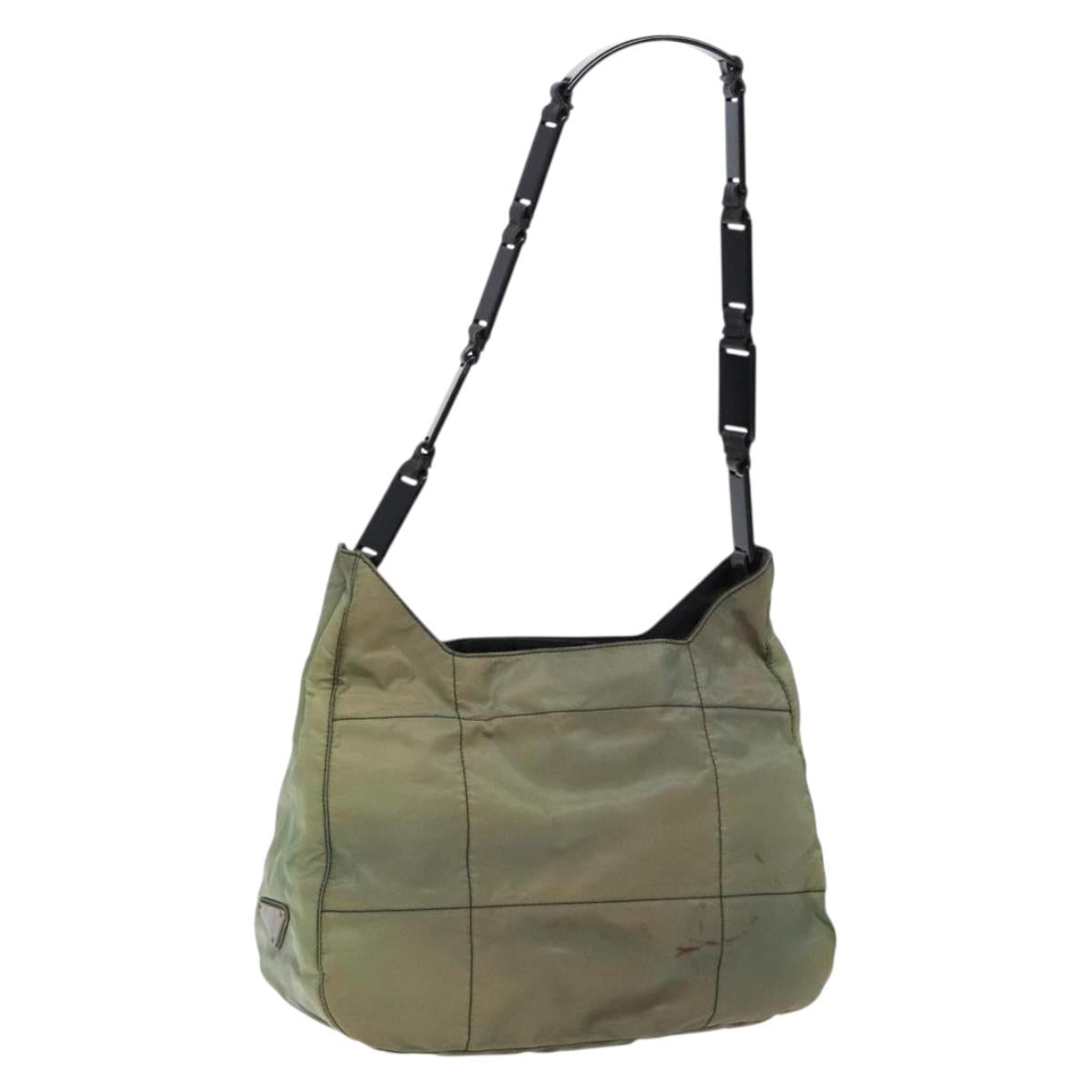 PRADA Shoulder Bag Nylon Green Silver Auth 139451