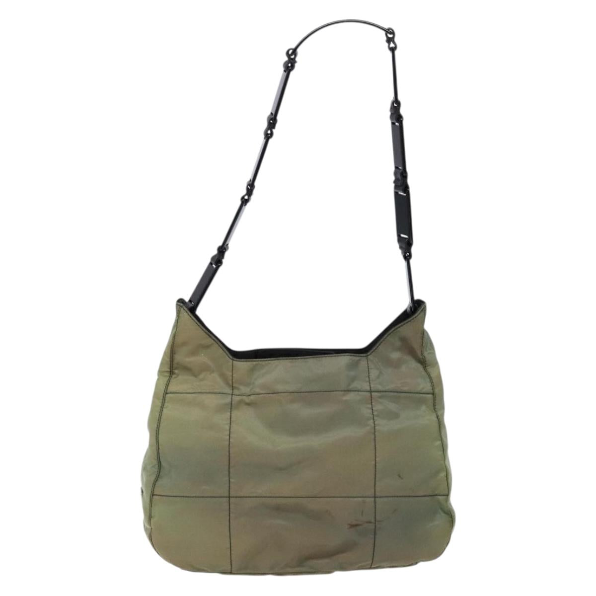 PRADA Shoulder Bag Nylon Green Silver Auth 139451