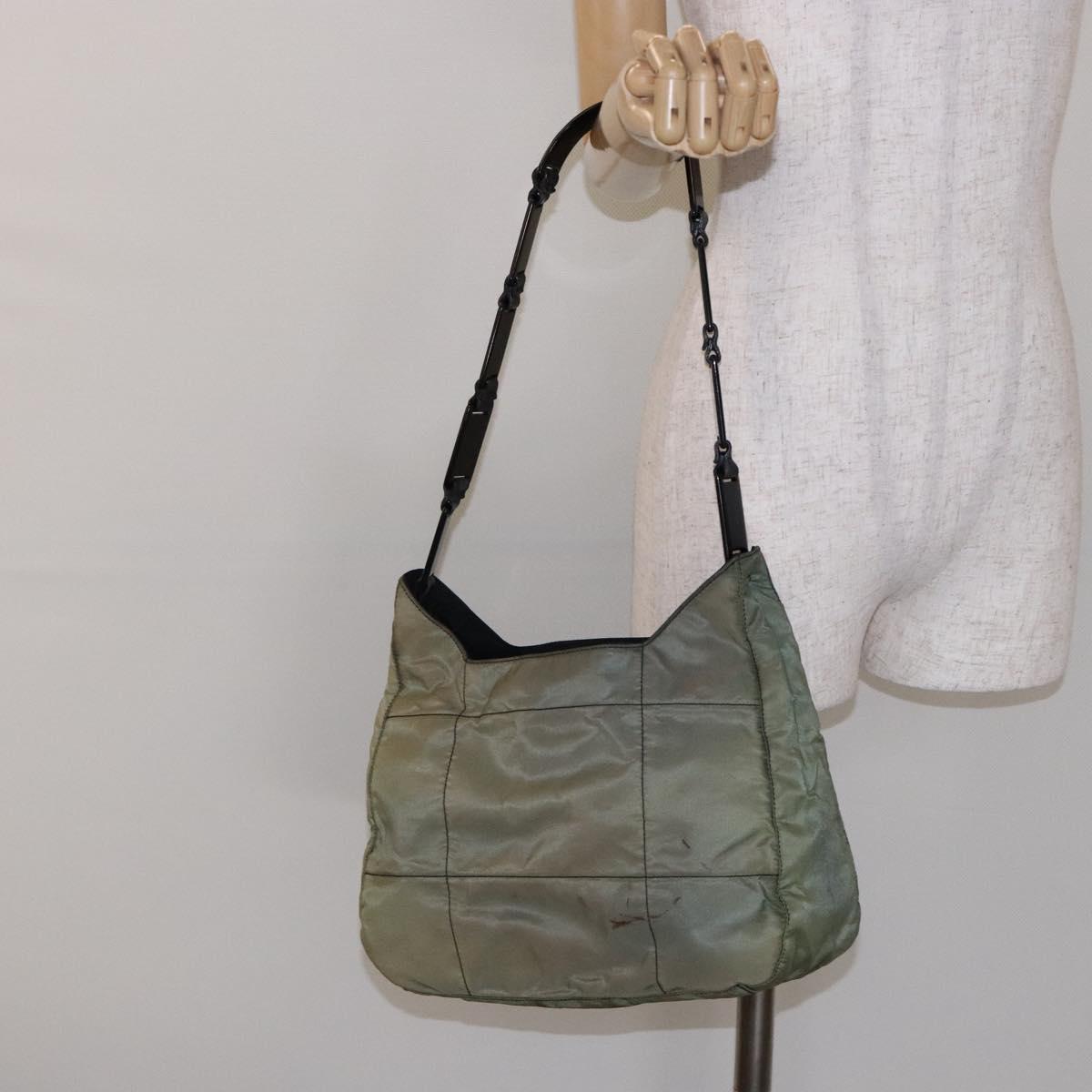 PRADA Shoulder Bag Nylon Green Silver Auth 139451