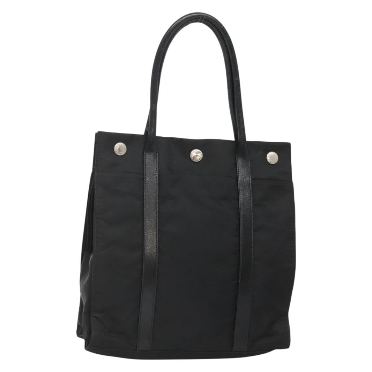 PRADA Tote Bag Nylon Black Silver Auth 139452