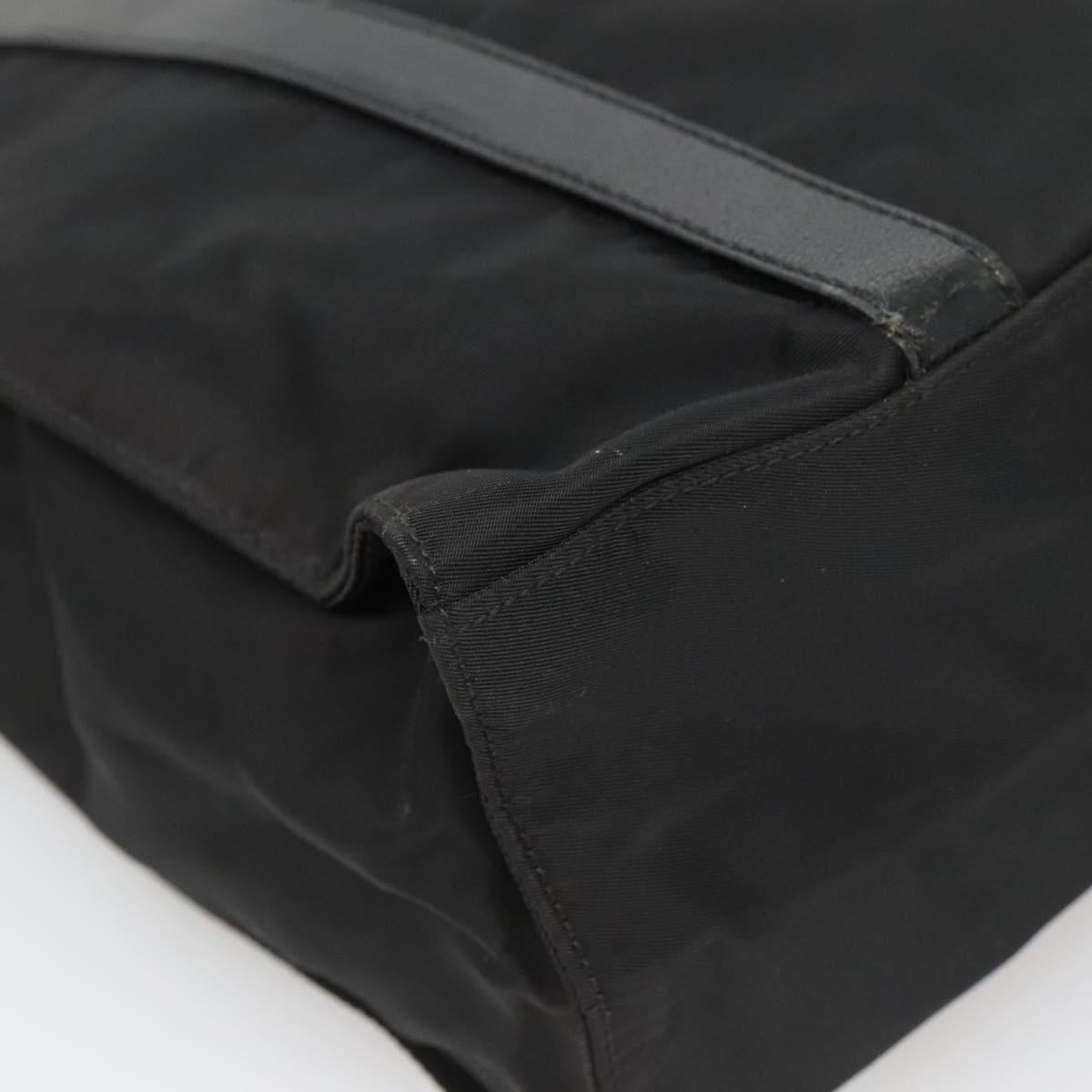 PRADA Tote Bag Nylon Black Silver Auth 139452
