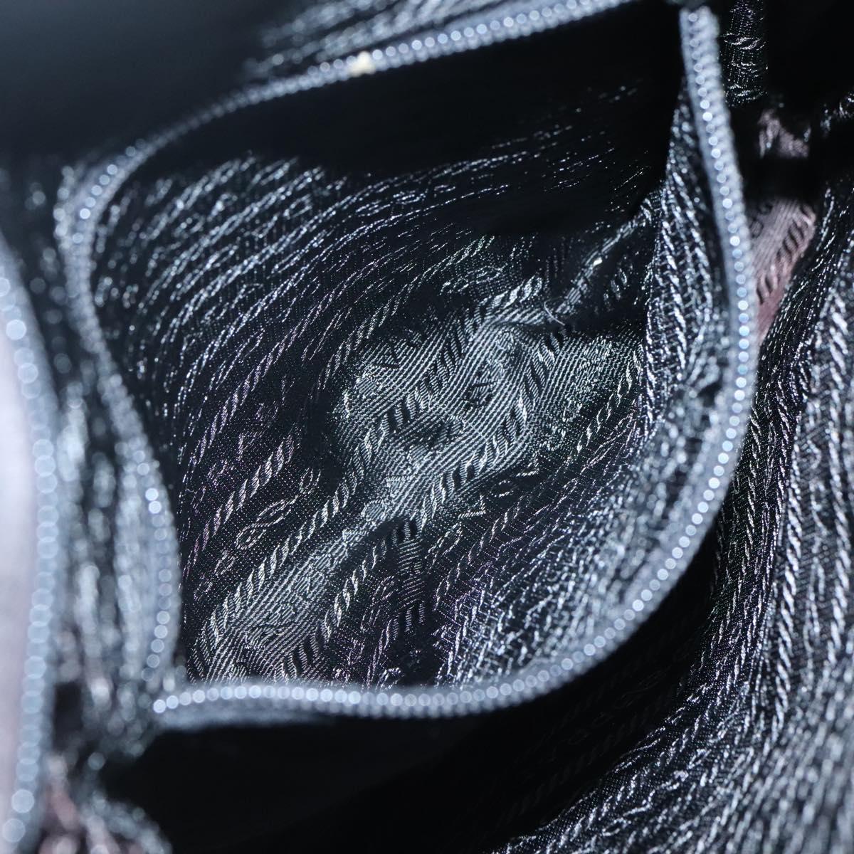 PRADA Tote Bag Nylon Black Silver Auth 139452