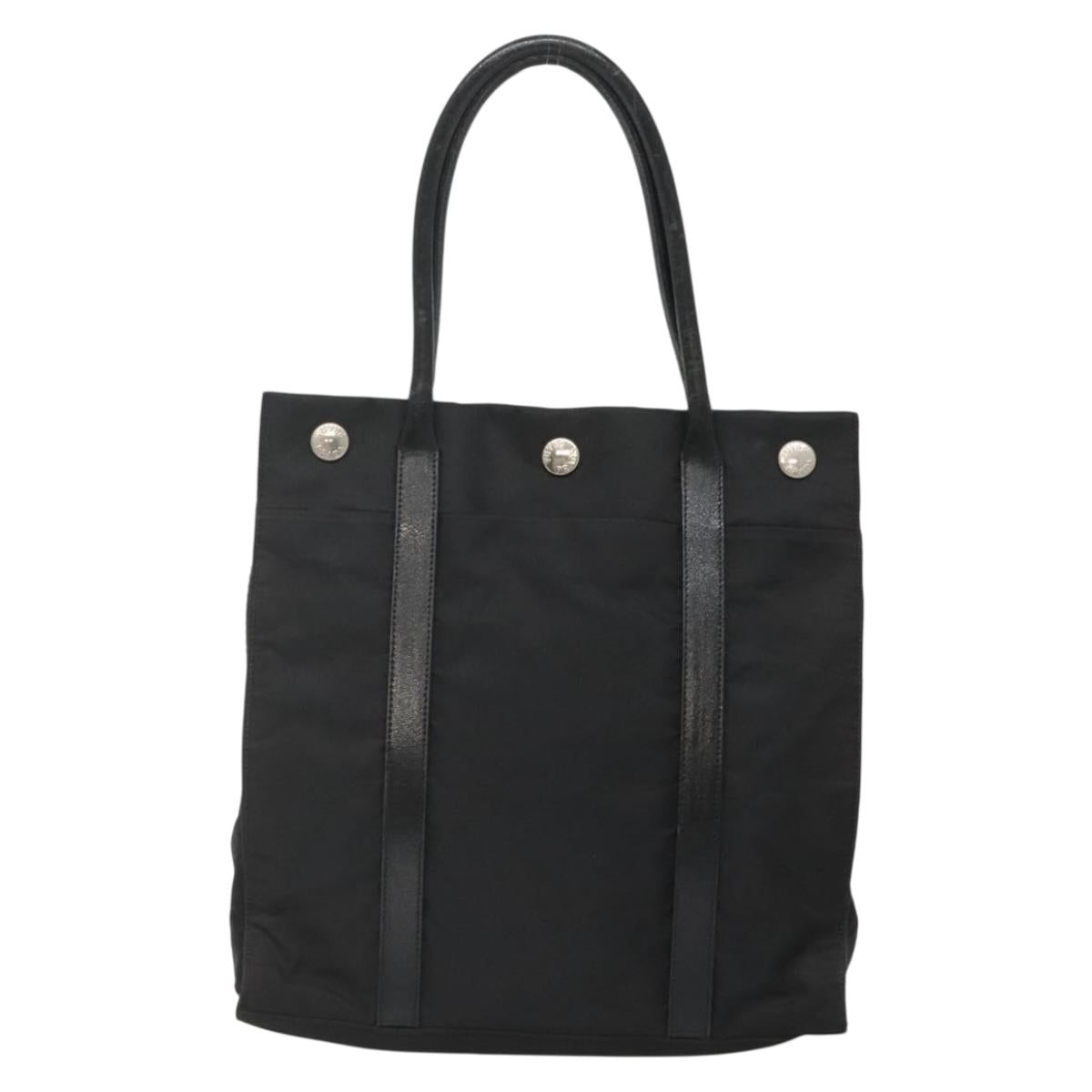 PRADA Tote Bag Nylon Black Silver Auth 139452
