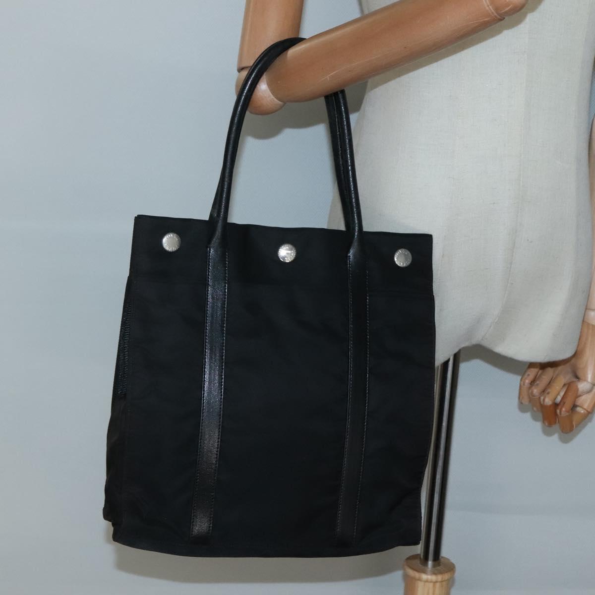 PRADA Tote Bag Nylon Black Silver Auth 139452