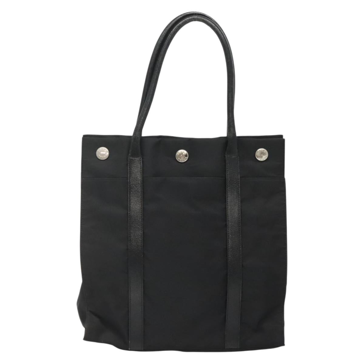 PRADA Tote Bag Nylon Black Silver Auth 139452