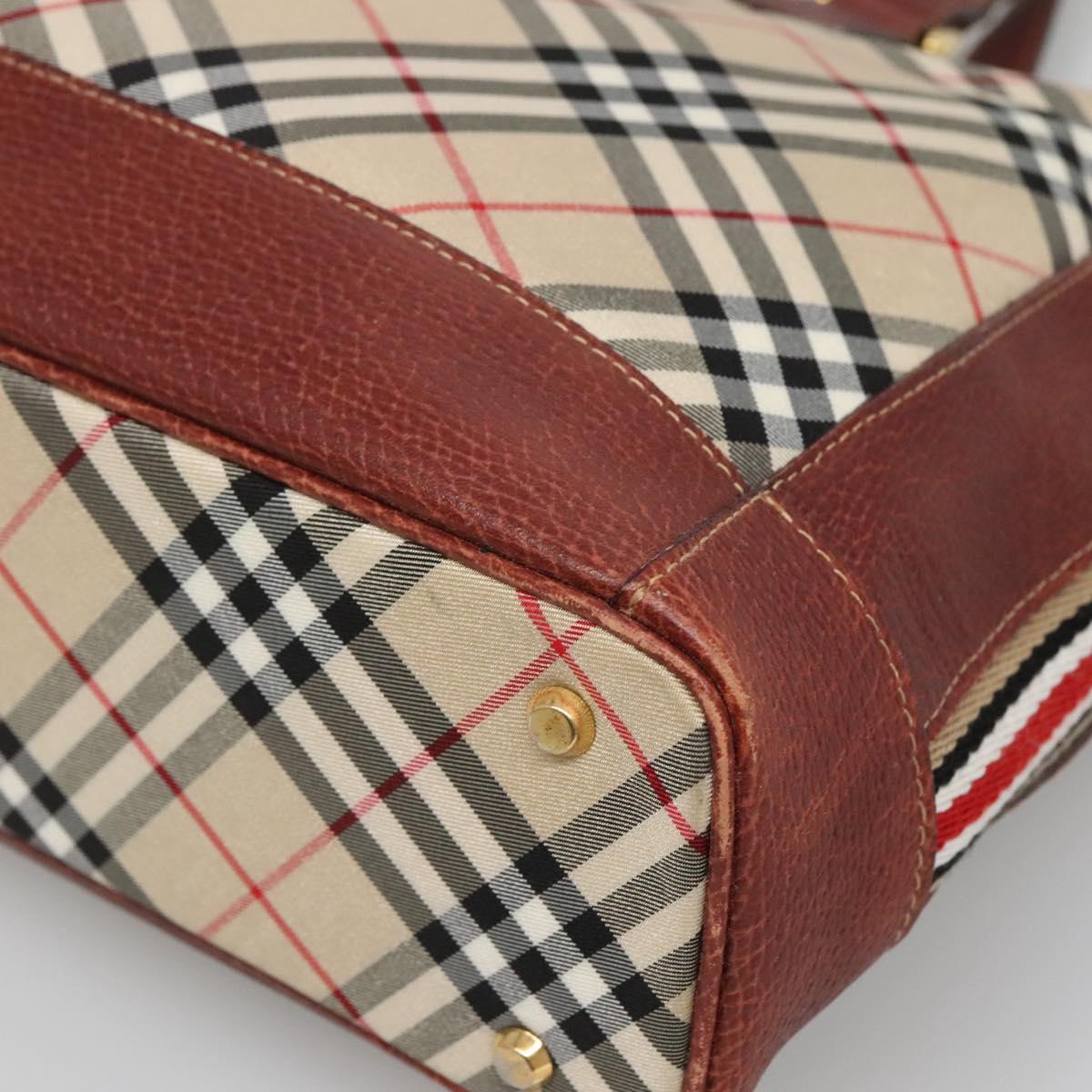 BURBERRY Nova Check Blue Label Tote Bag Canvas Beige Gold Auth 139454