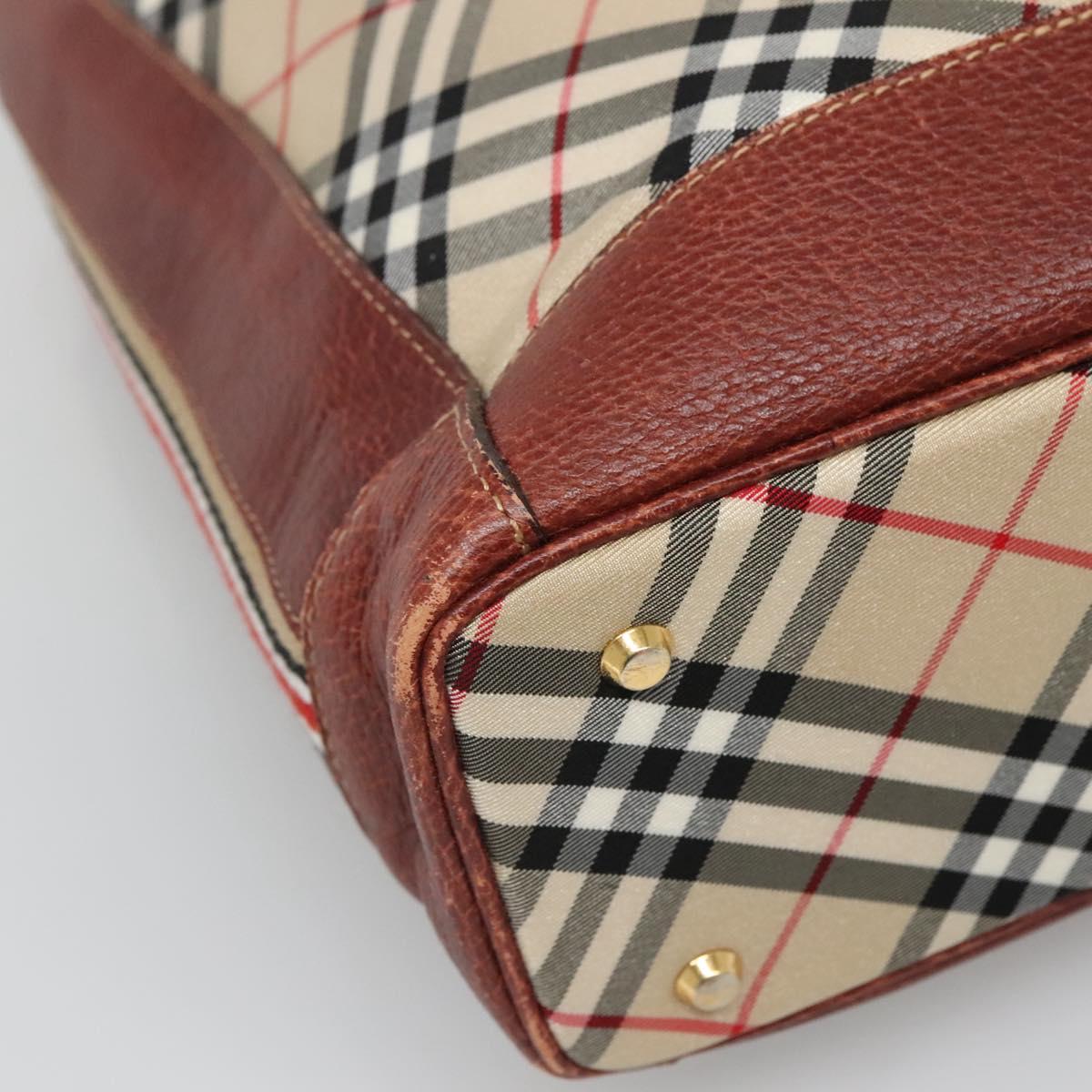 BURBERRY Nova Check Blue Label Tote Bag Canvas Beige Gold Auth 139454