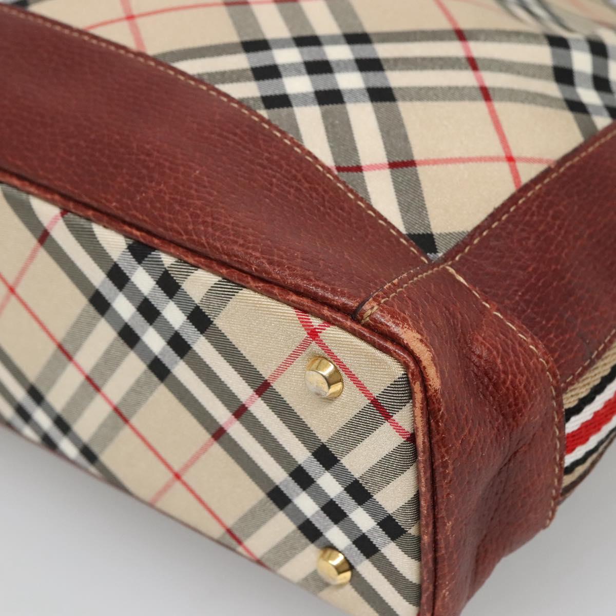BURBERRY Nova Check Blue Label Tote Bag Canvas Beige Gold Auth 139454