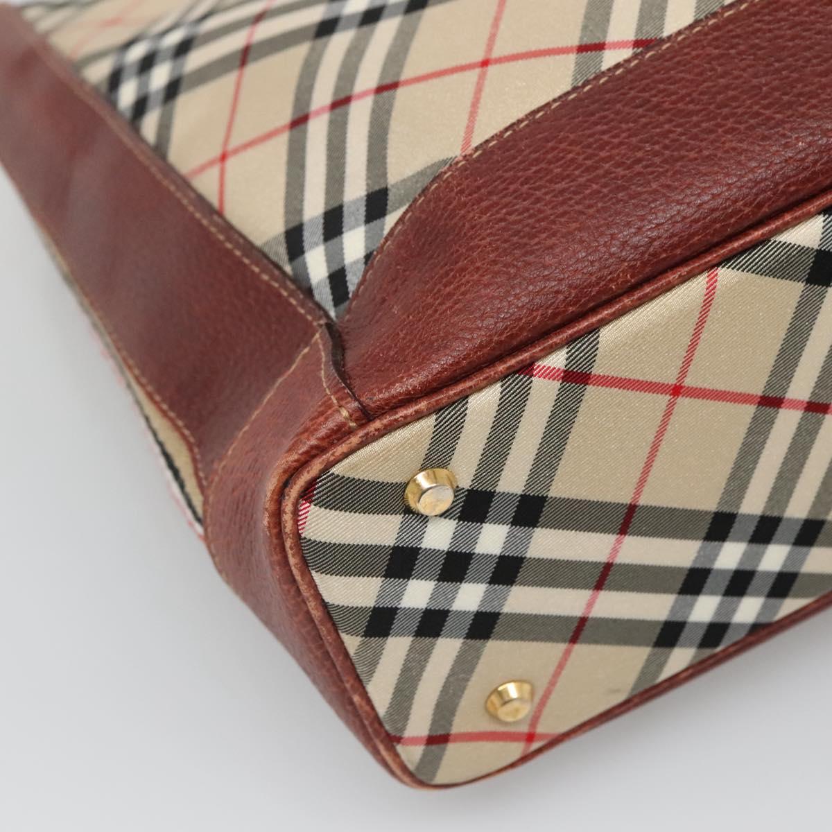 BURBERRY Nova Check Blue Label Tote Bag Canvas Beige Gold Auth 139454