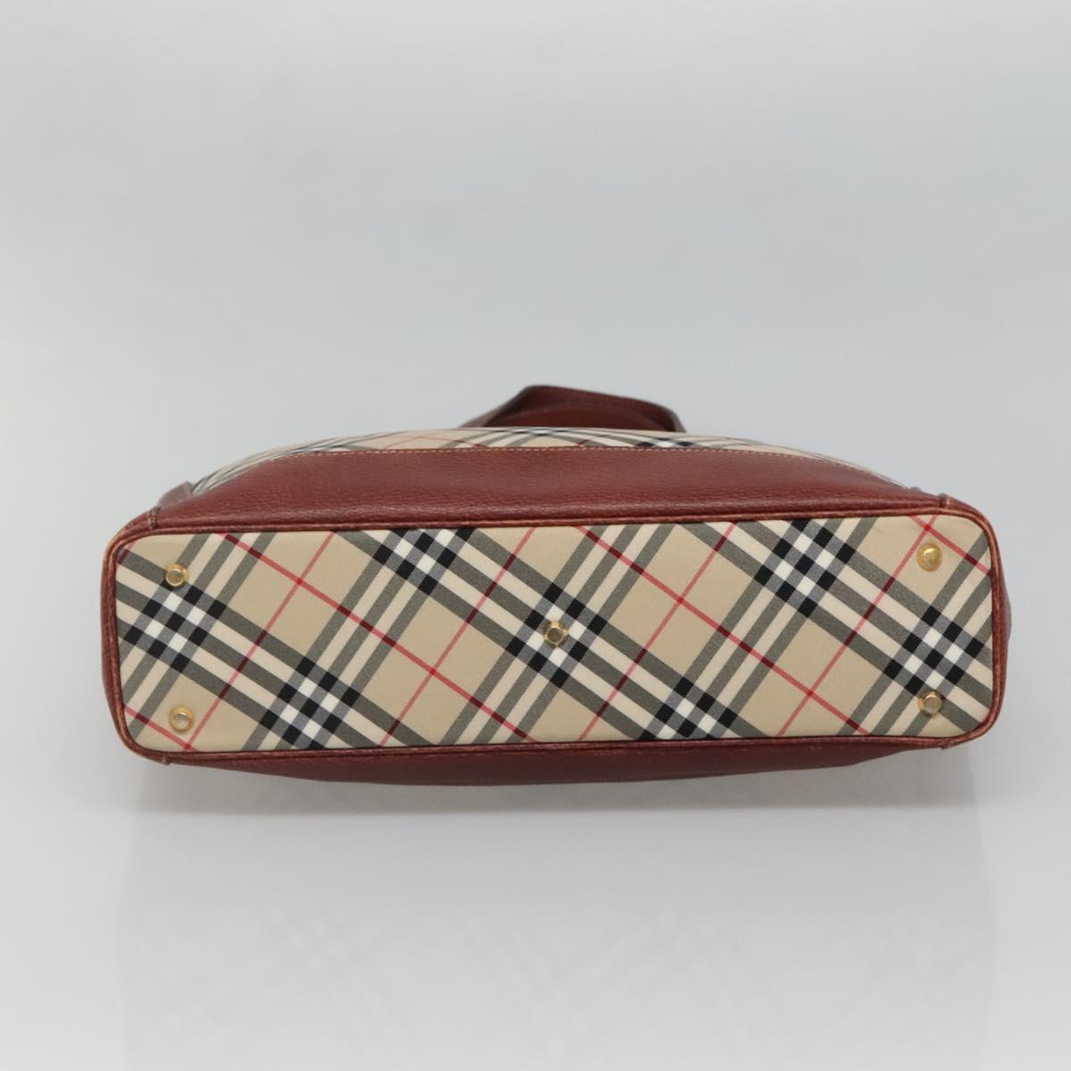 BURBERRY Nova Check Blue Label Tote Bag Canvas Beige Gold Auth 139454
